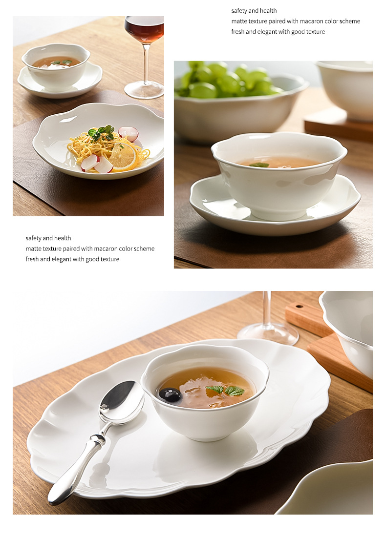 Bone China bowl dish Household bowl chopsticks ceramic European plate Dish plate Eating rice bowl soup bowl New tableware soup bowl set