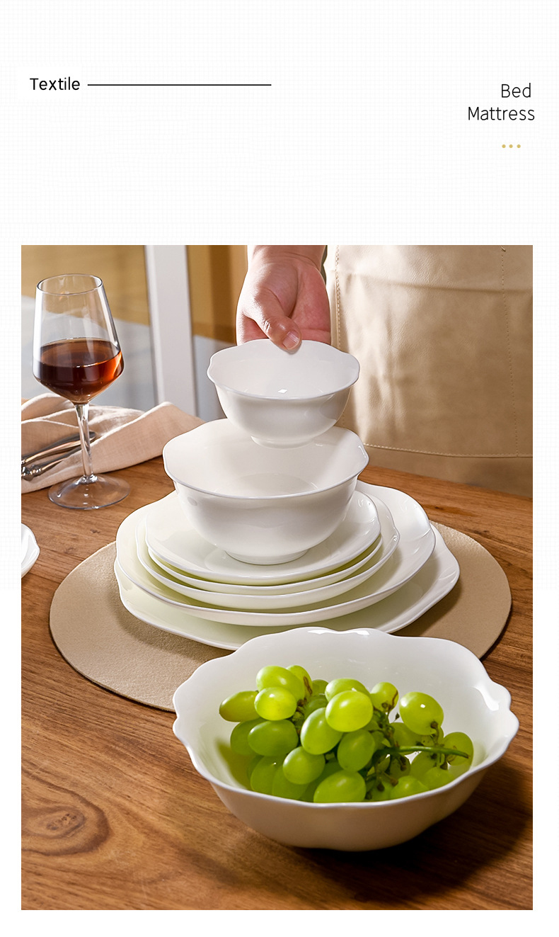 Bone China bowl dish Household bowl chopsticks ceramic European plate Dish plate Eating rice bowl soup bowl New tableware soup bowl set