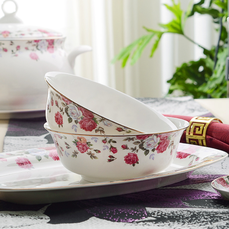 Tangshan Chinese bone China tableware set Korean household bowl and plate set housewarming gift