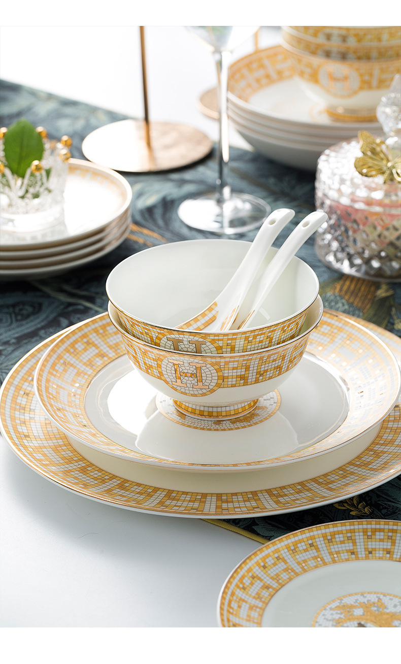 Jingdezhen ceramic plate export gift dishes household bowl bone China bowl set kitchenware porcelain bowl wholesale