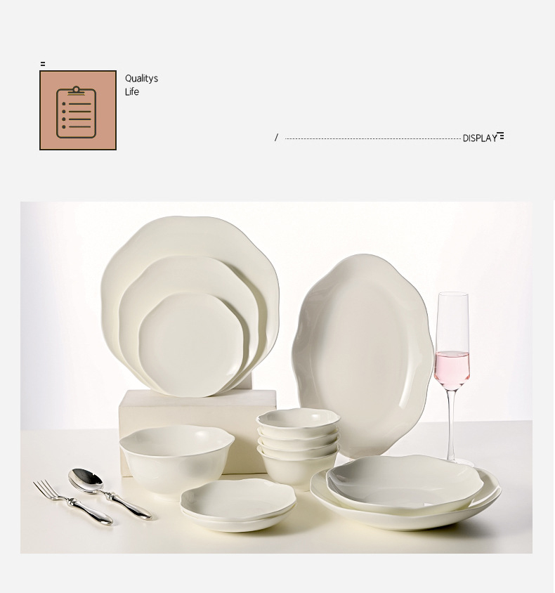 Bone China bowl dish Household bowl chopsticks ceramic European plate Dish plate Eating rice bowl soup bowl New tableware soup bowl set