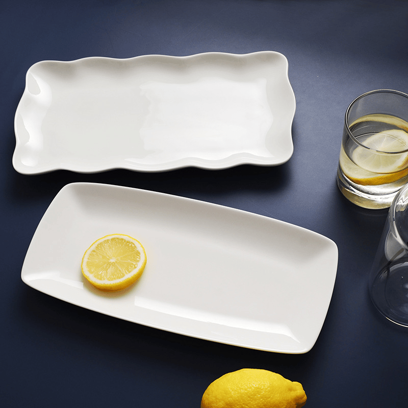 Tangshan bone China plate pure white ceramic rectangular plate long fish plate wholesale Nordic wind sushi plate home