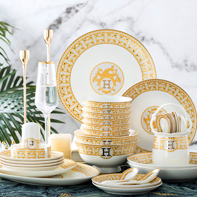 Jingdezhen ceramic plate export gift dishes household bowl bone China bowl set kitchenware porcelain bowl wholesale