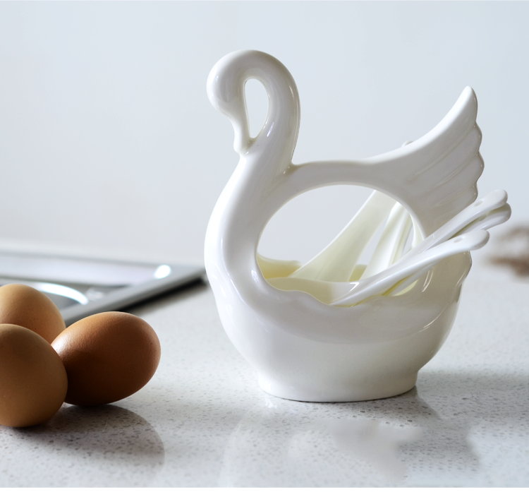 Bone China household tableware Ceramic pure white swan flower basket Chopsticks cage spoon chopsticks cylinder Chinese white hotel spoon