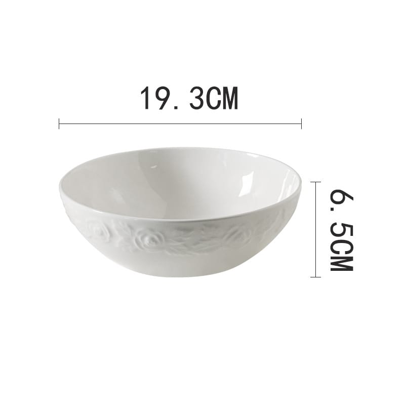 Bone China tableware pure white ceramic high-grade relief rose bowl set household high appearance level noodle bowl rice bowl plate