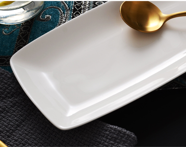 Tangshan bone China plate pure white ceramic rectangular plate long fish plate wholesale Nordic wind sushi plate home