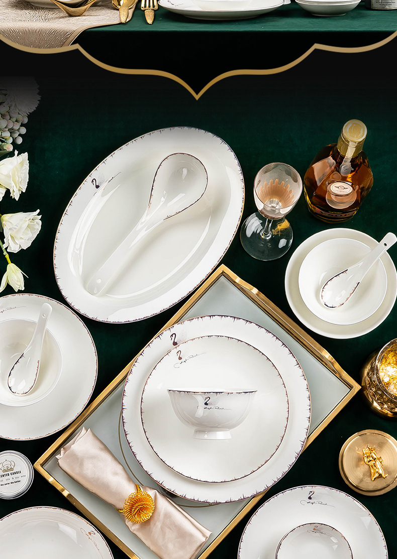 Jingdezhen ceramic tableware set dish dish welfare gift porcelain bowl Nordic home bone China plate daily bowl
