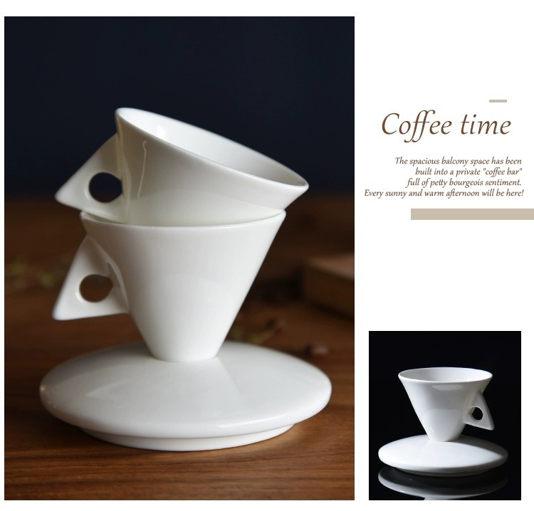 Tangshan bone China high appearance level creative couple coffee cup saucer set bone China ceramic cup special-shaped restaurant wholesale
