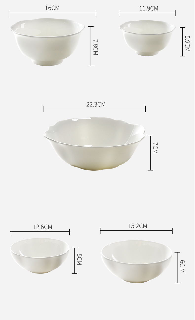 Bone China bowl dish Household bowl chopsticks ceramic European plate Dish plate Eating rice bowl soup bowl New tableware soup bowl set
