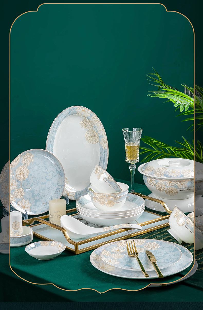 Jingdezhen ceramic tableware dish set Nordic bone China bowl plate stall wholesale bowl household set gift box