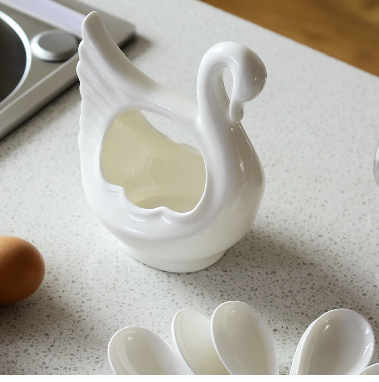 Bone China household tableware Ceramic pure white swan flower basket Chopsticks cage spoon chopsticks cylinder Chinese white hotel spoon