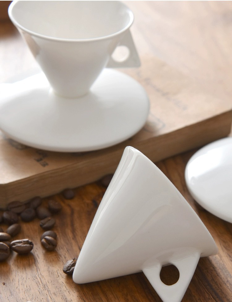 Tangshan bone China high appearance level creative couple coffee cup saucer set bone China ceramic cup special-shaped restaurant wholesale