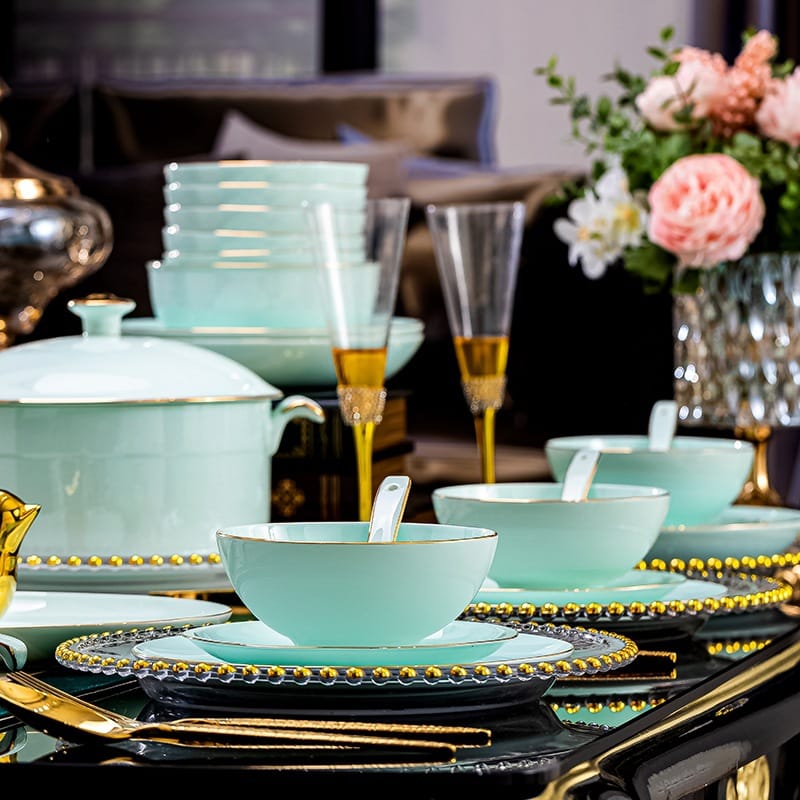 Jingdezhen ceramic tableware set hand-painted bone China home Phnom Penh set bowl celadon bowl dish dish gift soup bowl