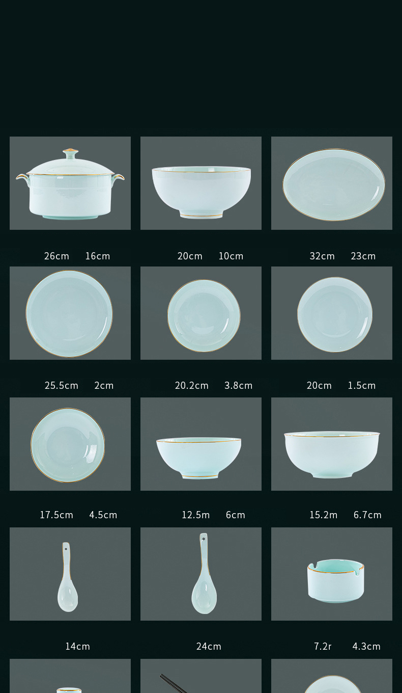 Jingdezhen ceramic tableware set hand-painted bone China home Phnom Penh set bowl celadon bowl dish dish gift soup bowl