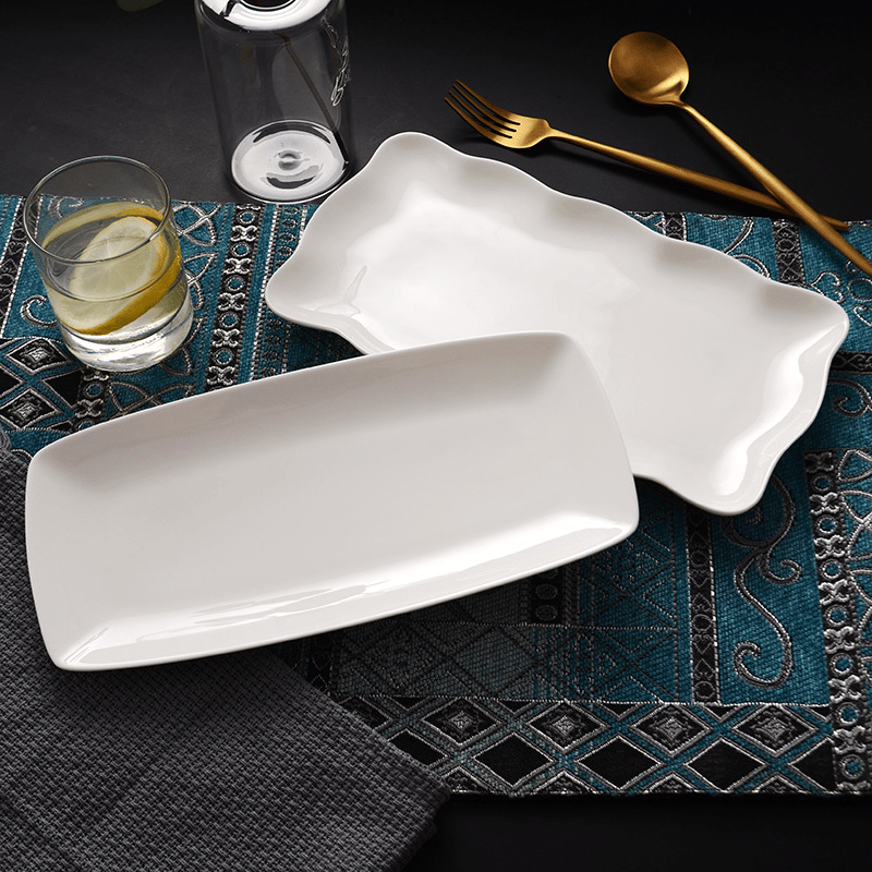 Tangshan bone China plate pure white ceramic rectangular plate long fish plate wholesale Nordic wind sushi plate home
