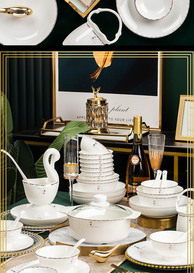 Jingdezhen ceramic tableware set dish dish welfare gift porcelain bowl Nordic home bone China plate daily bowl
