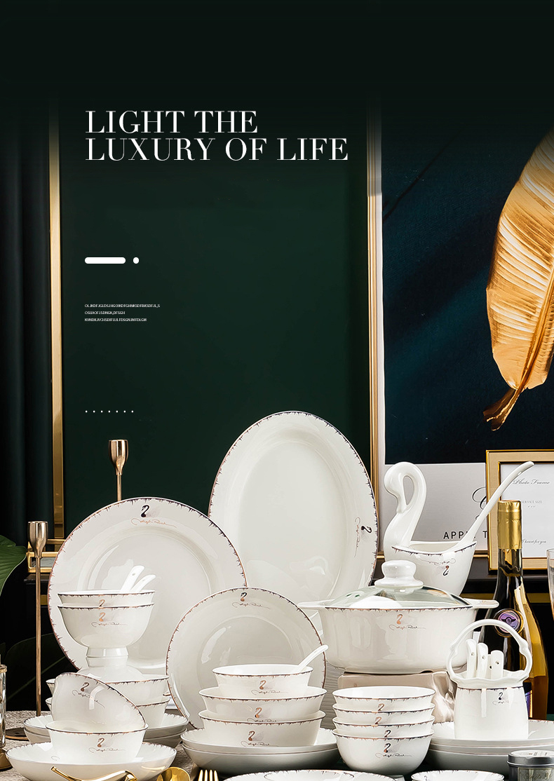 Jingdezhen ceramic tableware set dish dish welfare gift porcelain bowl Nordic home bone China plate daily bowl