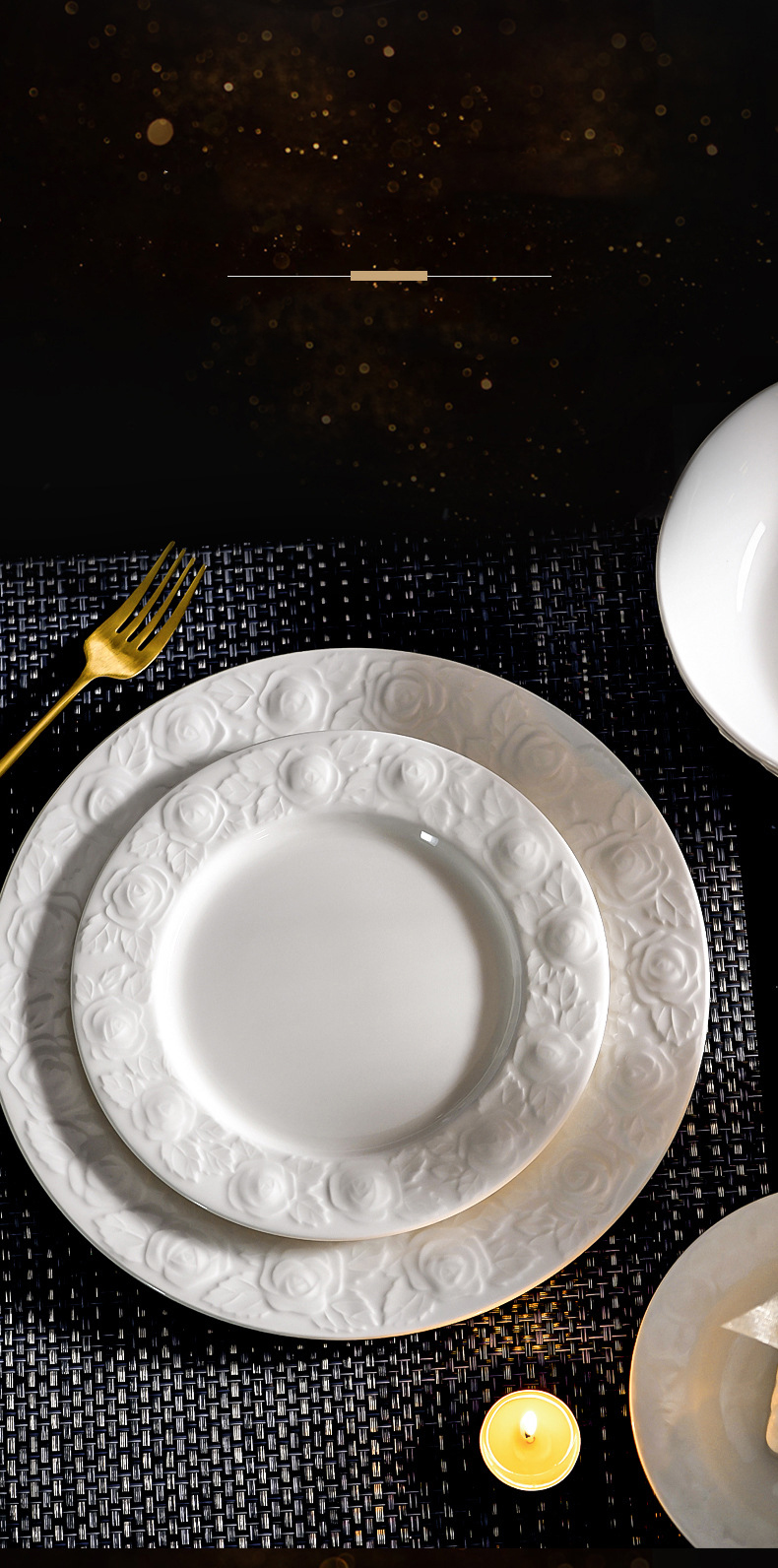 Bone China tableware pure white ceramic high-grade relief rose bowl set household high appearance level noodle bowl rice bowl plate