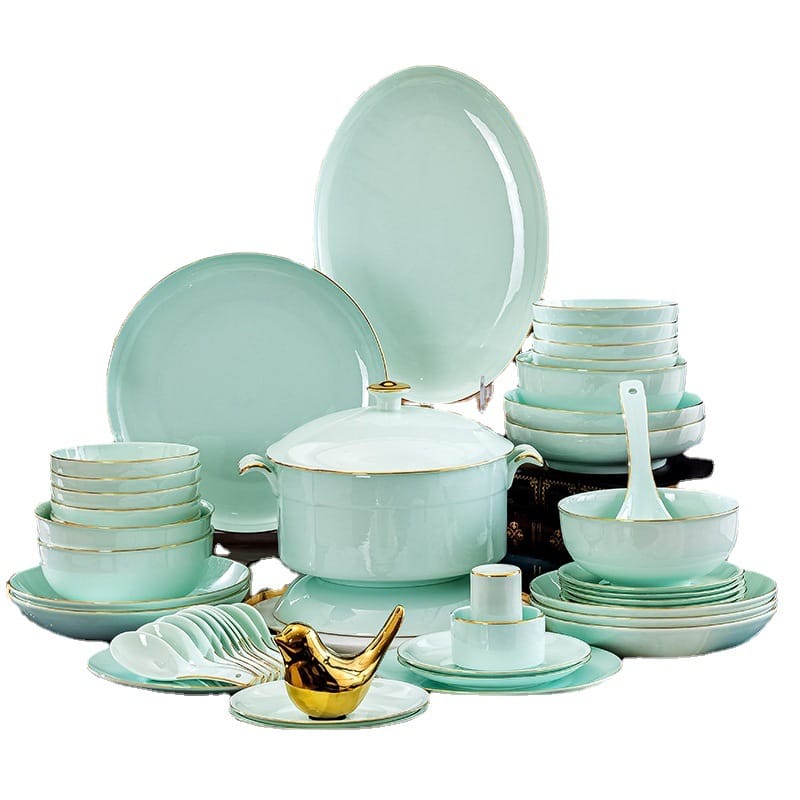 Jingdezhen ceramic tableware set hand-painted bone China home Phnom Penh set bowl celadon bowl dish dish gift soup bowl