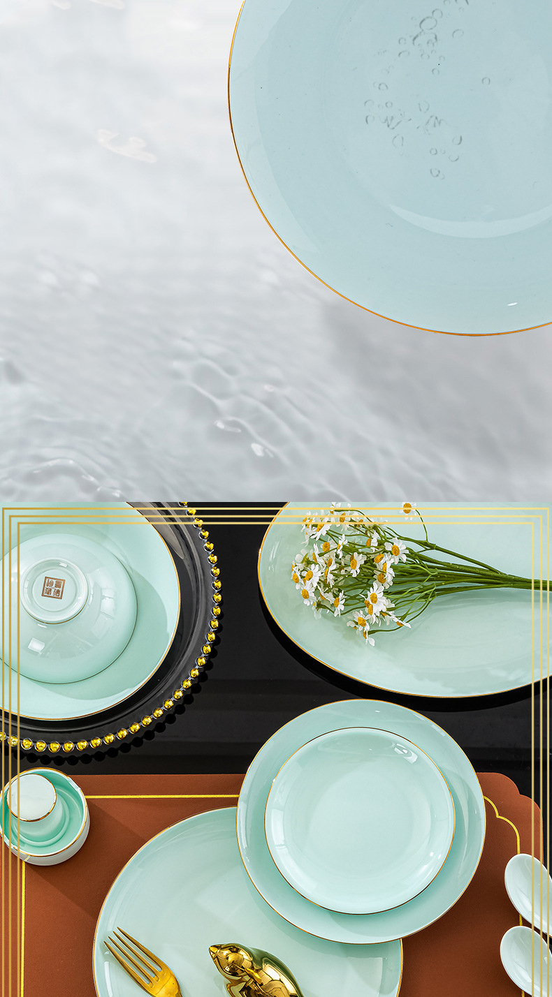 Jingdezhen ceramic tableware set hand-painted bone China home Phnom Penh set bowl celadon bowl dish dish gift soup bowl