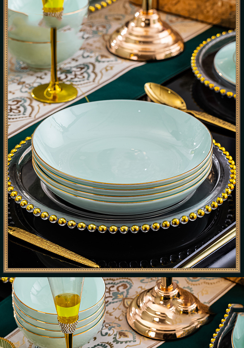 Jingdezhen ceramic tableware set hand-painted bone China home Phnom Penh set bowl celadon bowl dish dish gift soup bowl