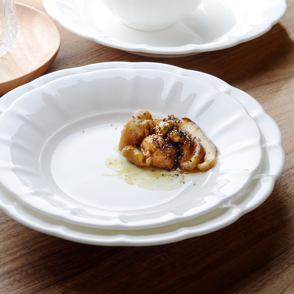 Flower relief pure white bone China tableware 7.5/8 inch soup plate Hot dish Deep dish dish household ceramic