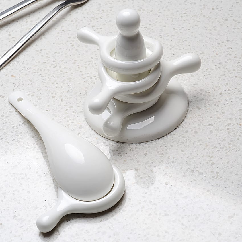 Ceramic spoon pad household double spoon chopsticks bone China chopsticks rack pure white hotel spoon rack wholesale
