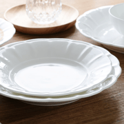 Flower relief pure white bone China tableware 7.5/8 inch soup plate Hot dish Deep dish dish household ceramic