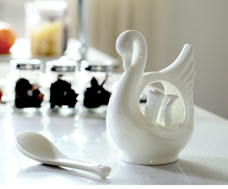 Bone China household tableware Ceramic pure white swan flower basket Chopsticks cage spoon chopsticks cylinder Chinese white hotel spoon
