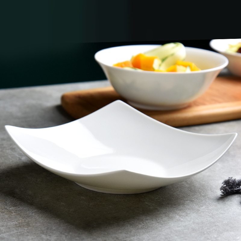 Pure white bone China household square plate square ceramic square plate creative upside-down plate wholesale plate deep plate tableware