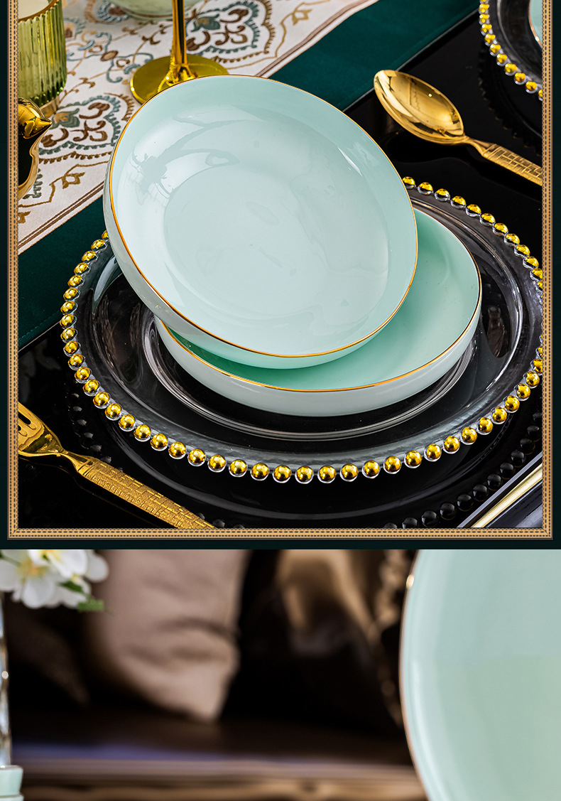 Jingdezhen ceramic tableware set hand-painted bone China home Phnom Penh set bowl celadon bowl dish dish gift soup bowl