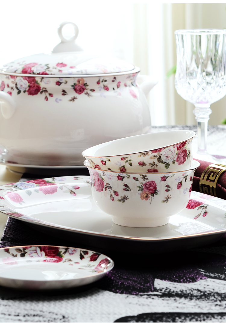 Tangshan Chinese bone China tableware set Korean household bowl and plate set housewarming gift