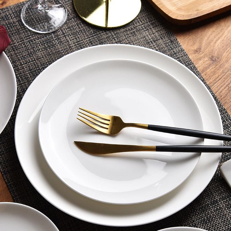 Tangshan bone China simple round plate ceramic household tableware steak plate plate plate plate plate plate plate plate plate plate plate Western plate
