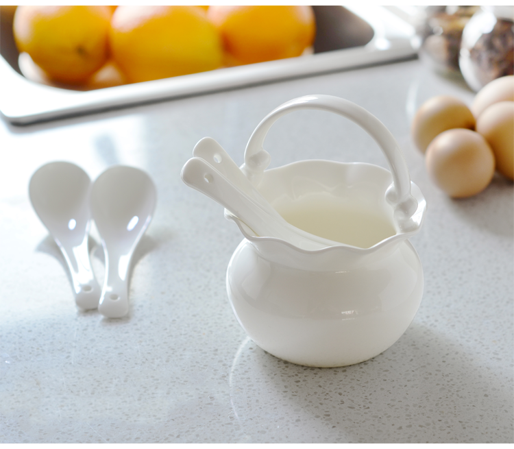 Bone China household tableware Ceramic pure white swan flower basket Chopsticks cage spoon chopsticks cylinder Chinese white hotel spoon