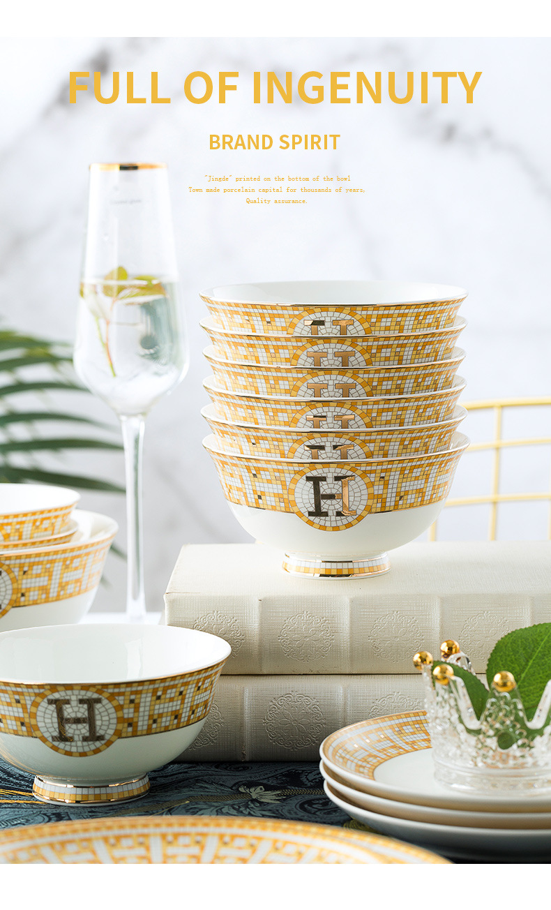 Jingdezhen ceramic plate export gift dishes household bowl bone China bowl set kitchenware porcelain bowl wholesale