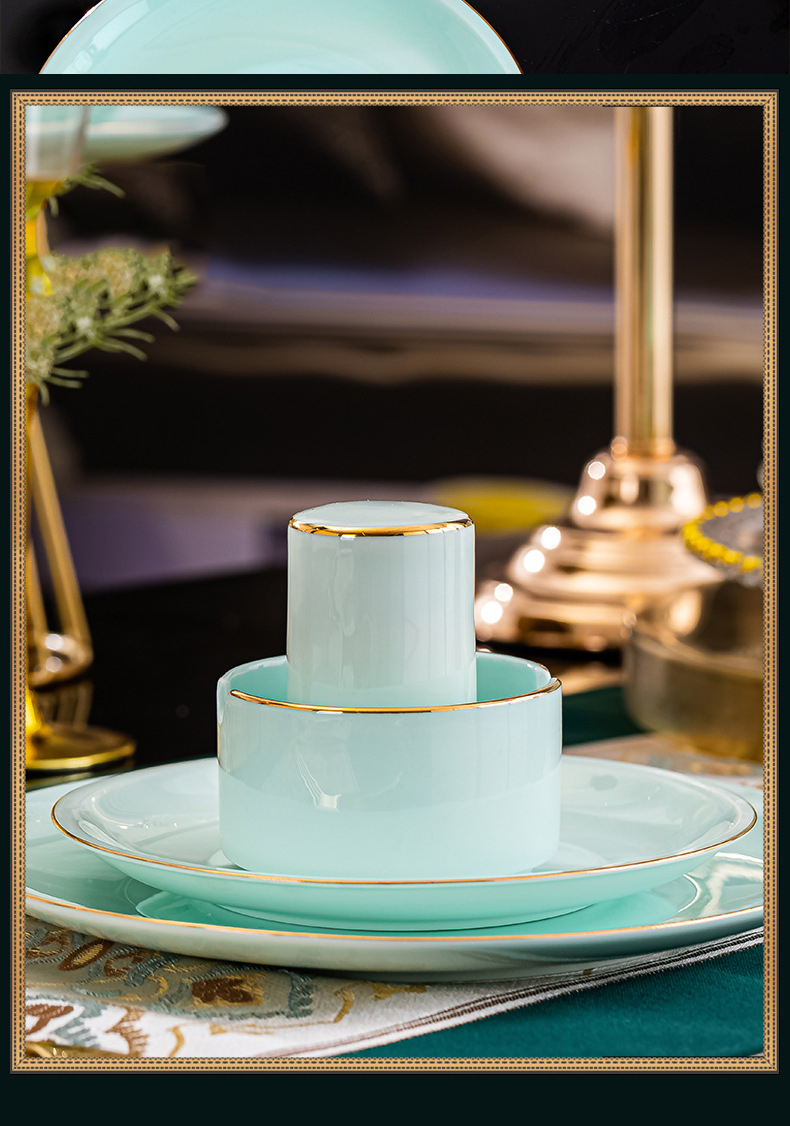 Jingdezhen ceramic tableware set hand-painted bone China home Phnom Penh set bowl celadon bowl dish dish gift soup bowl