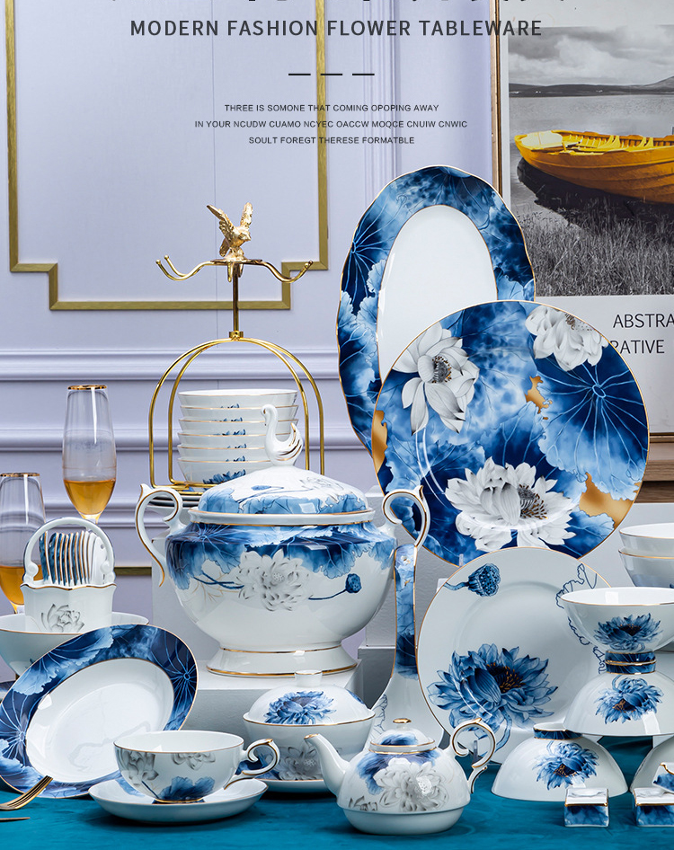 Jingdezhen household porcelain bowl enamel plate Nordic bowl gift bone China ceramic hotel table