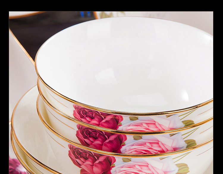 Jingdezhen ceramic bowl tableware set bone China home rice bowl chopsticks high bowl Bone dish dish dish dish gift box soup bowl