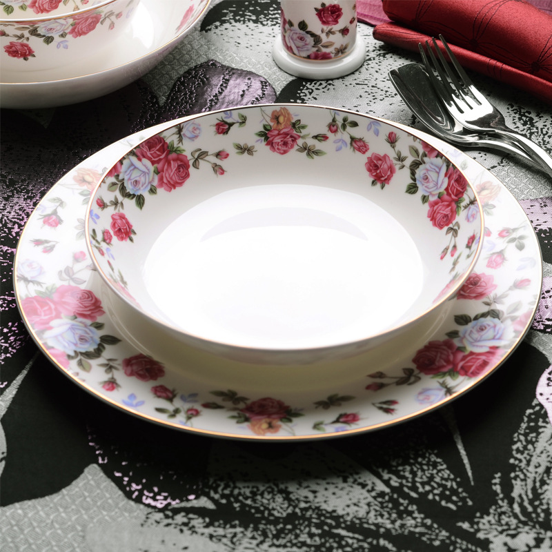 Tangshan Chinese bone China tableware set Korean household bowl and plate set housewarming gift