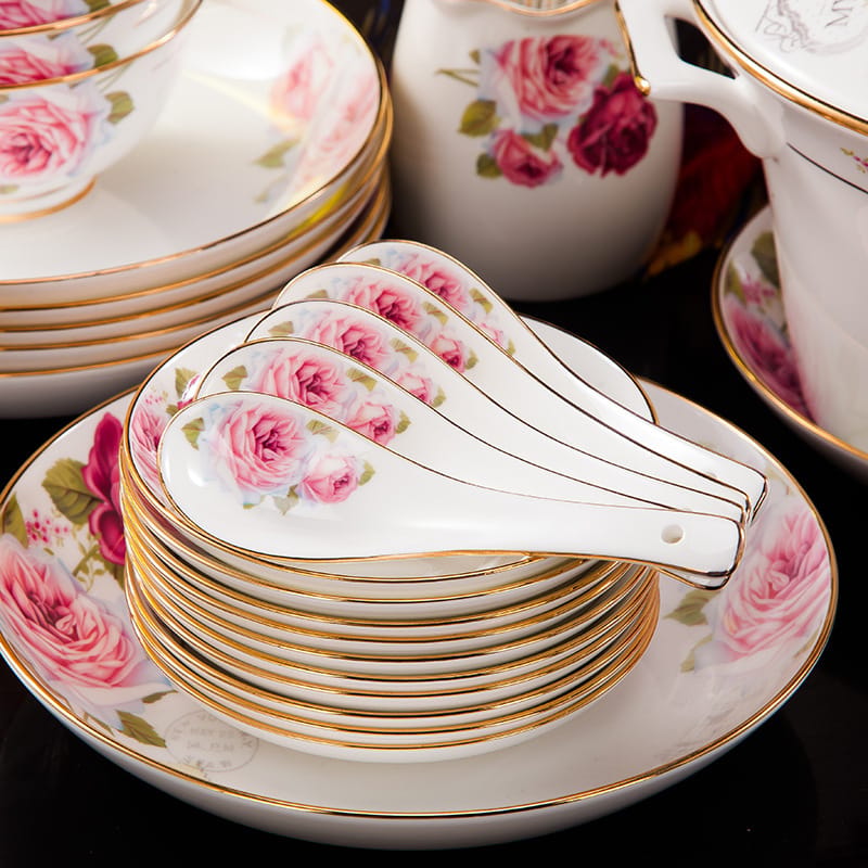 Jingdezhen ceramic bowl tableware set bone China home rice bowl chopsticks high bowl Bone dish dish dish dish gift box soup bowl