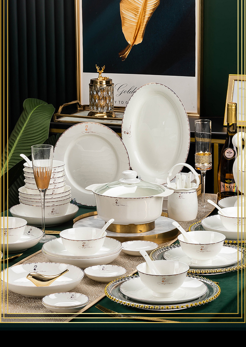 Jingdezhen ceramic tableware set dish dish welfare gift porcelain bowl Nordic home bone China plate daily bowl