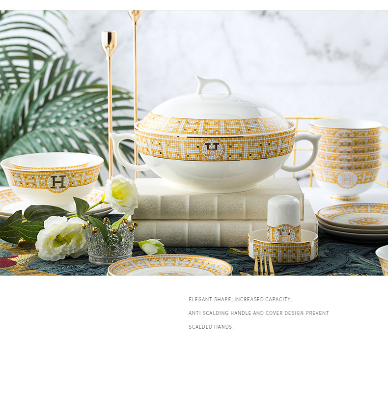 Jingdezhen ceramic plate export gift dishes household bowl bone China bowl set kitchenware porcelain bowl wholesale