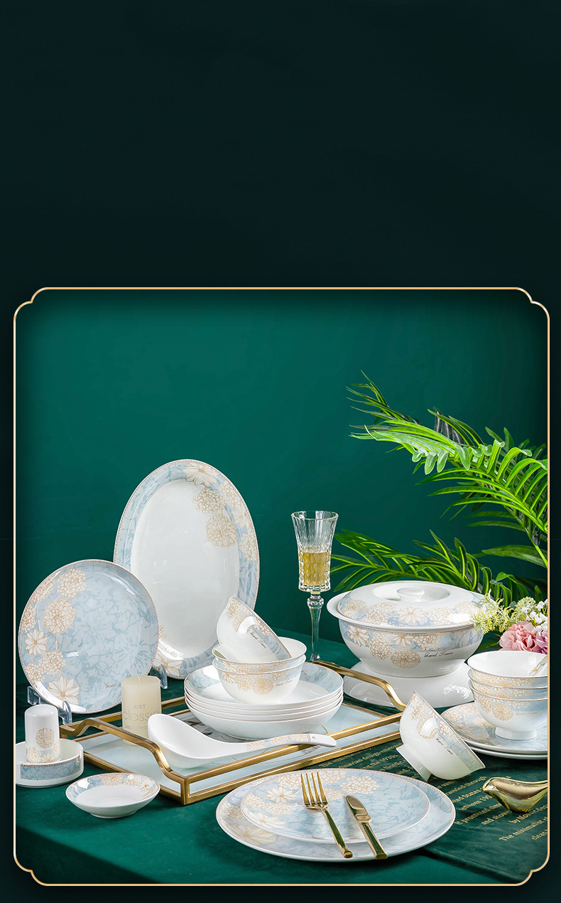 Jingdezhen ceramic tableware dish set Nordic bone China bowl plate stall wholesale bowl household set gift box