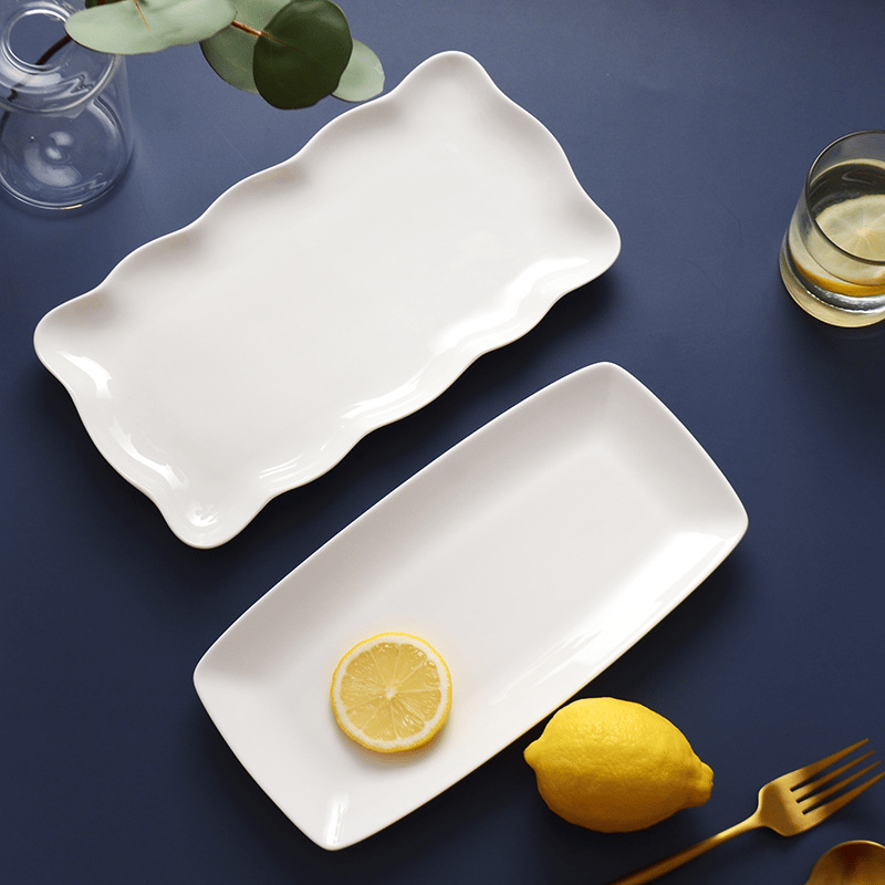Tangshan bone China plate pure white ceramic rectangular plate long fish plate wholesale Nordic wind sushi plate home