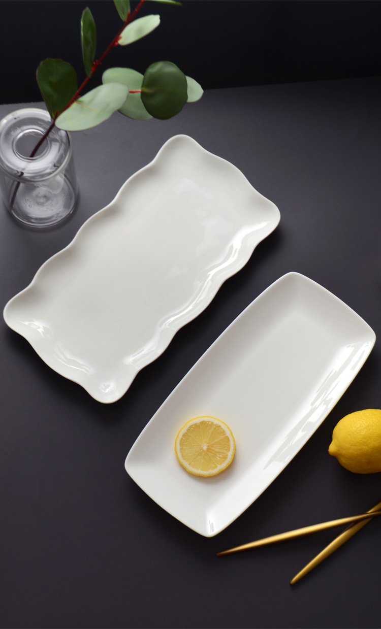 Tangshan bone China plate pure white ceramic rectangular plate long fish plate wholesale Nordic wind sushi plate home