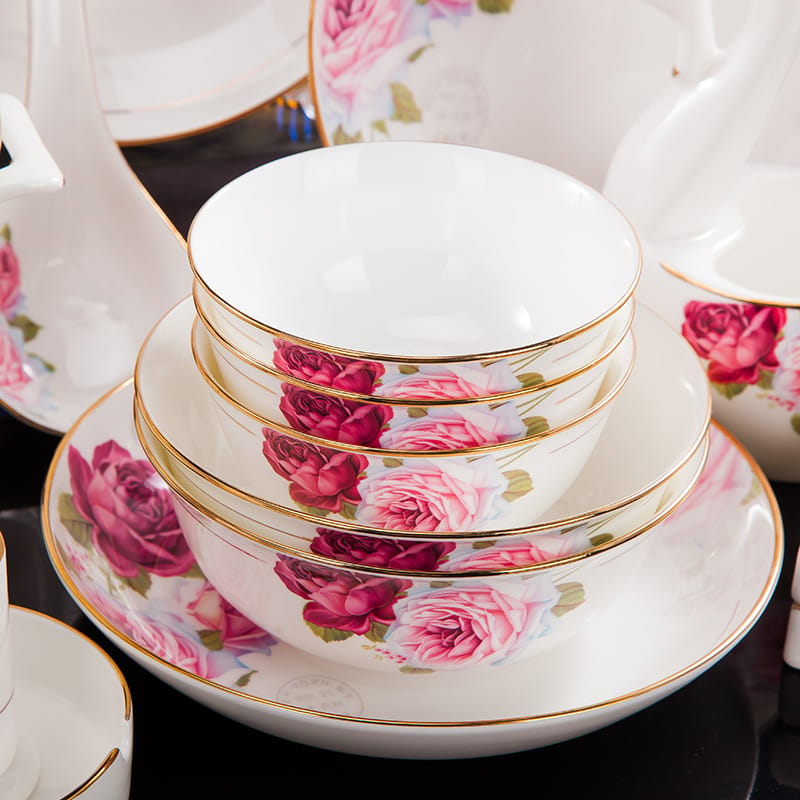 Jingdezhen ceramic bowl tableware set bone China home rice bowl chopsticks high bowl Bone dish dish dish dish gift box soup bowl