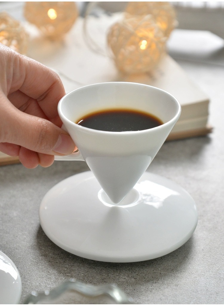 Tangshan bone China high appearance level creative couple coffee cup saucer set bone China ceramic cup special-shaped restaurant wholesale