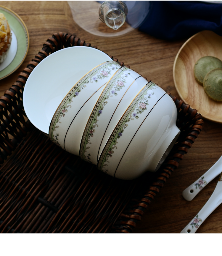 Tangshan bone China 5-inch noodle bowl rice bowl porridge bowl Breakfast medium Korean household bowl microwave tableware rice