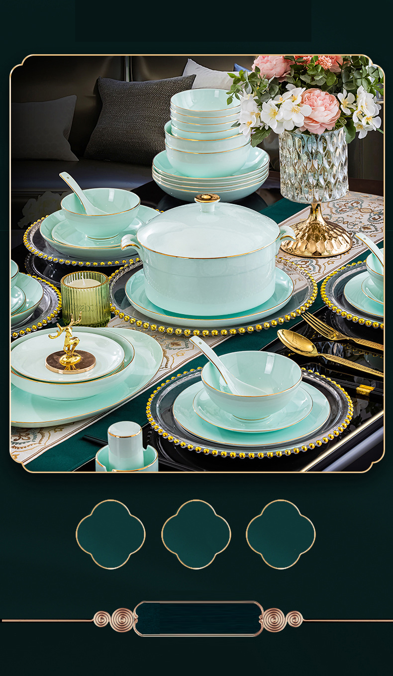 Jingdezhen ceramic tableware set hand-painted bone China home Phnom Penh set bowl celadon bowl dish dish gift soup bowl