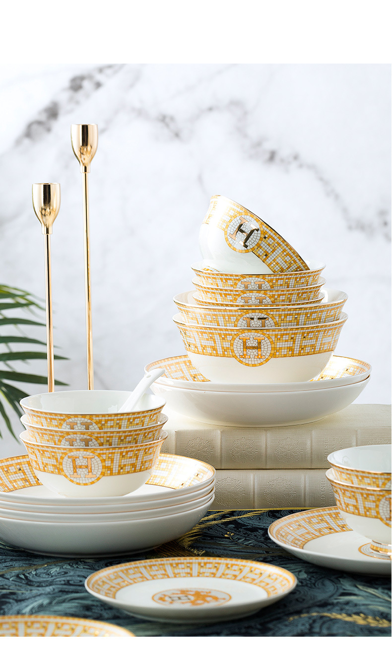 Jingdezhen ceramic plate export gift dishes household bowl bone China bowl set kitchenware porcelain bowl wholesale